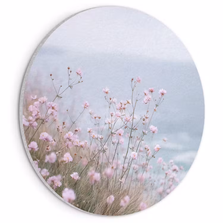 Acoustic painting round - Cliff - Flowers - Sea - Pink — 1