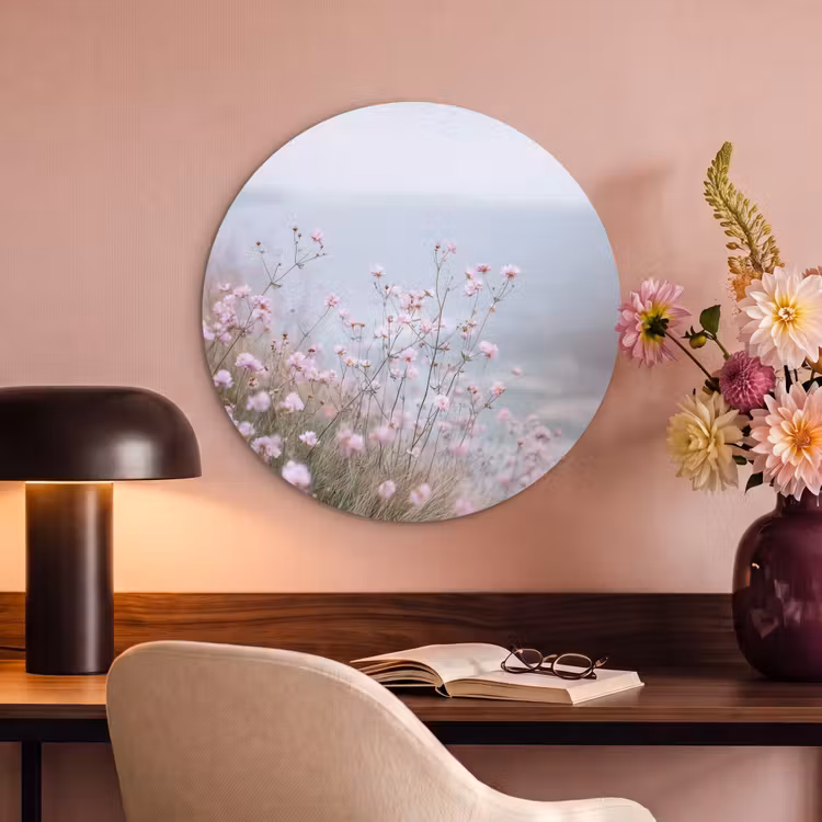 Acoustic painting round - Cliff - Flowers - Sea - Pink — 2