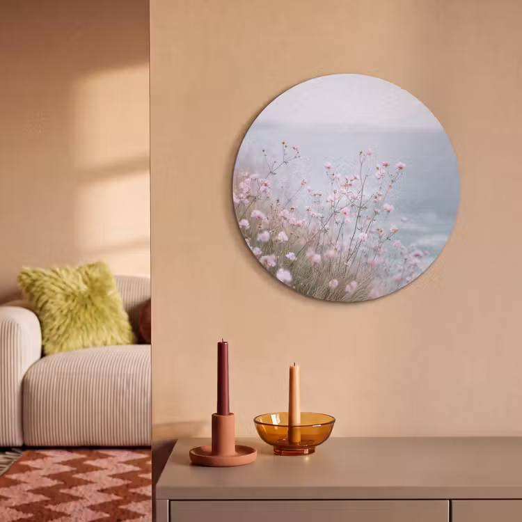 Acoustic painting round - Cliff - Flowers - Sea - Pink — 3