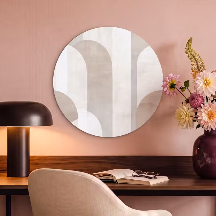 Acoustic painting round - Abstract arches - Modern - Beige — 2