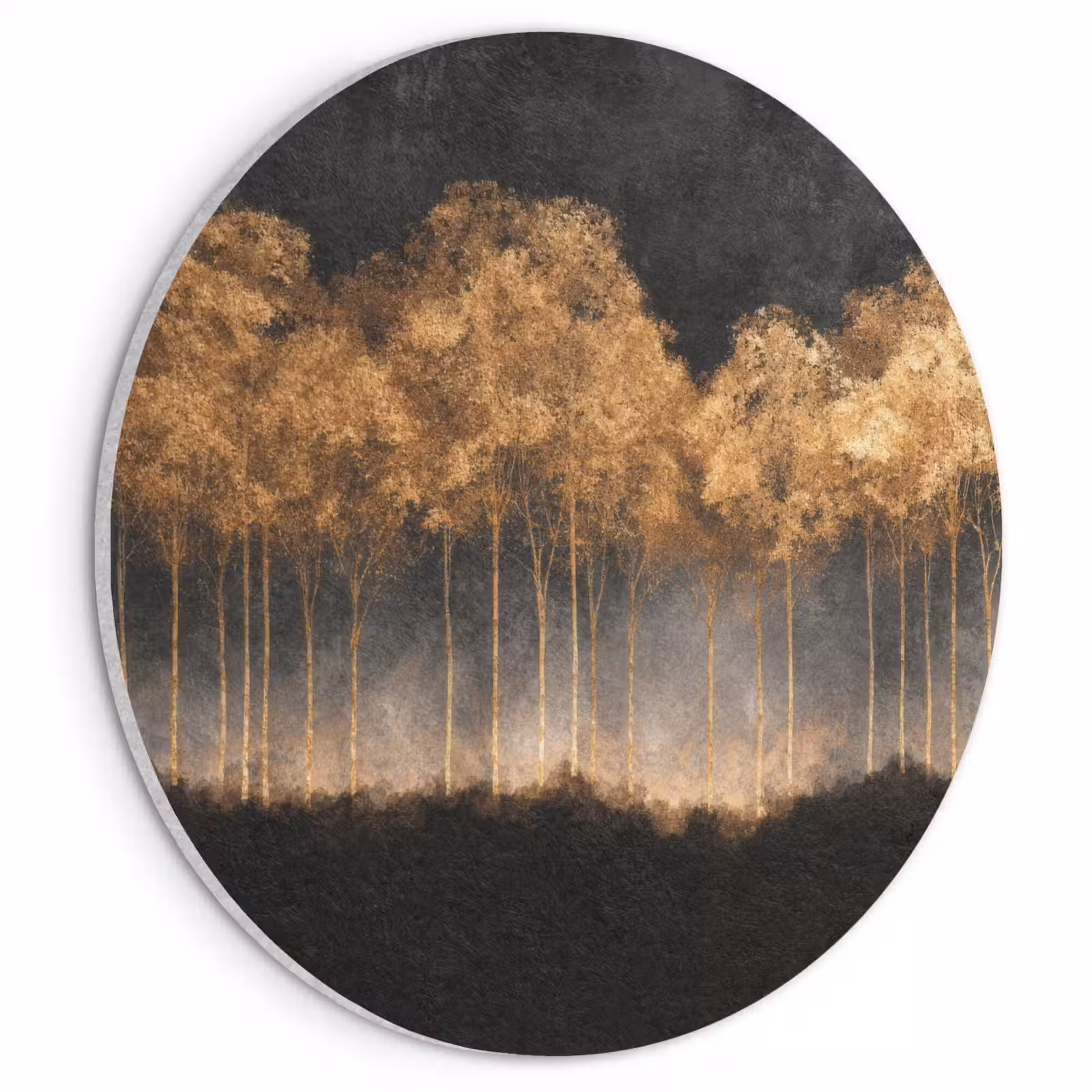 Acoustic painting round - Golden Trees in Foggy Landscape — 1