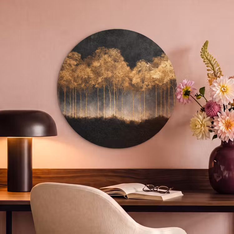 Acoustic painting round - Golden Trees in Foggy Landscape — 2