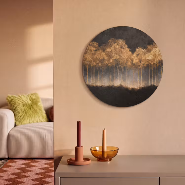 Acoustic painting round - Golden Trees in Foggy Landscape — 3