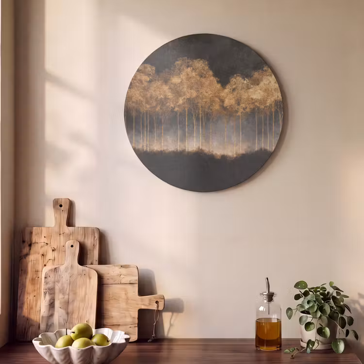 Acoustic painting round - Golden Trees in Foggy Landscape — 4