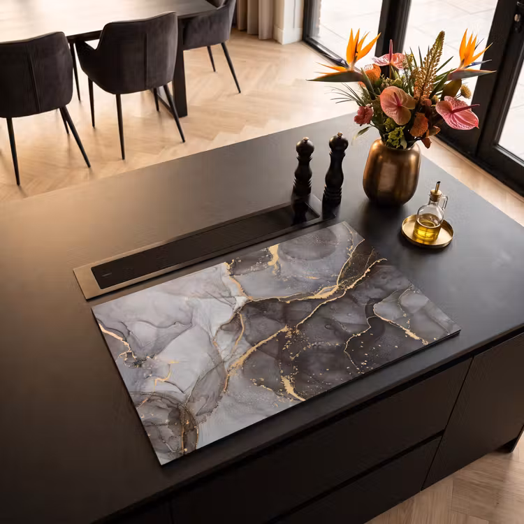 Induction Hob Cover - Marble - Abstract - Gold - Gray — 2