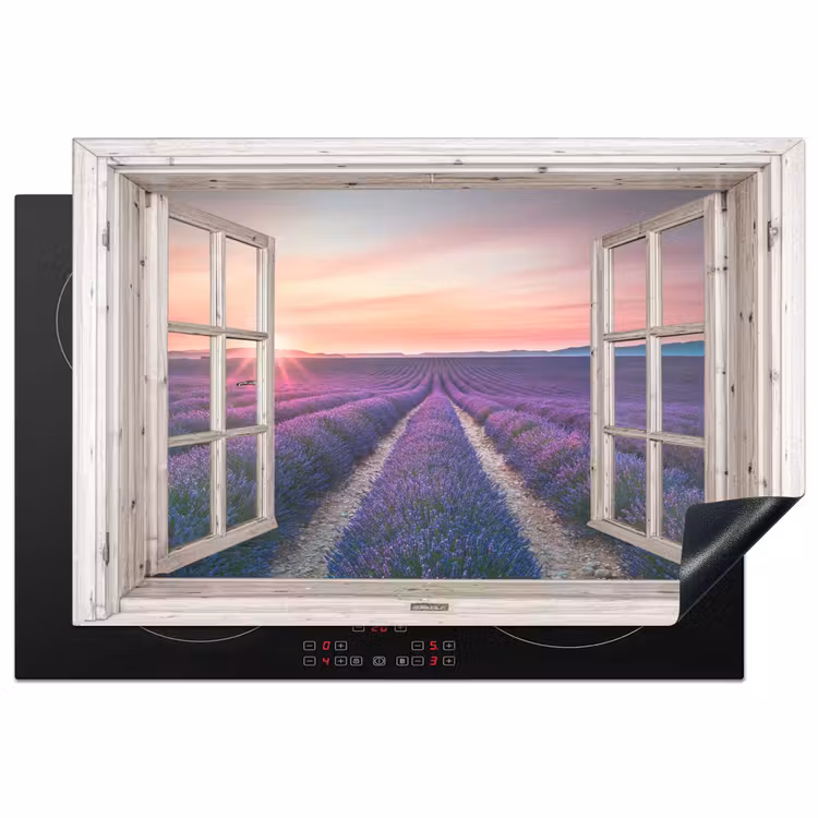 Induction Hob Cover - See-through - Lavender - Flowers - Wood - Sunset - Purple — 1