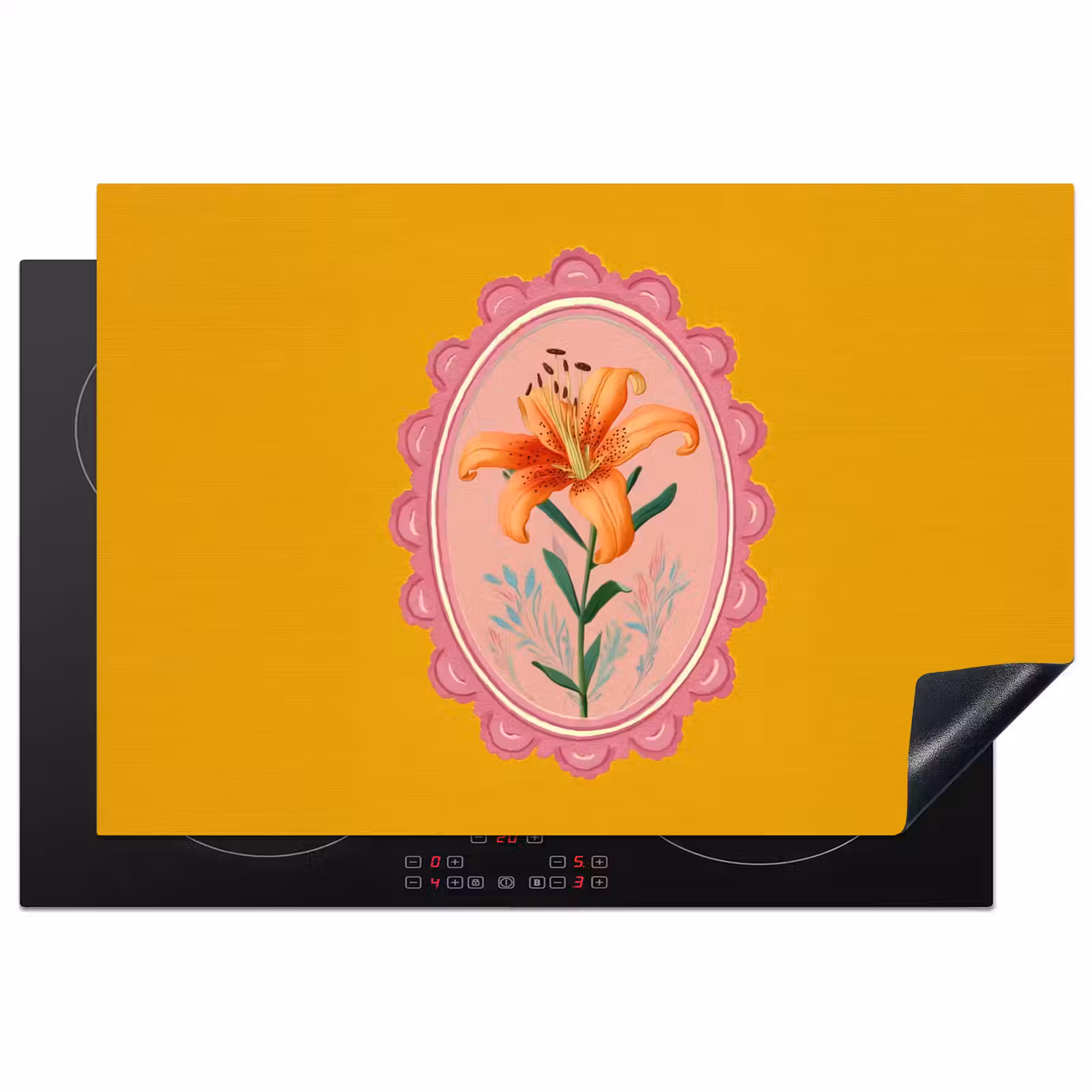 Induction Hob Cover - Lily - Orange - Frame - Oval — 1