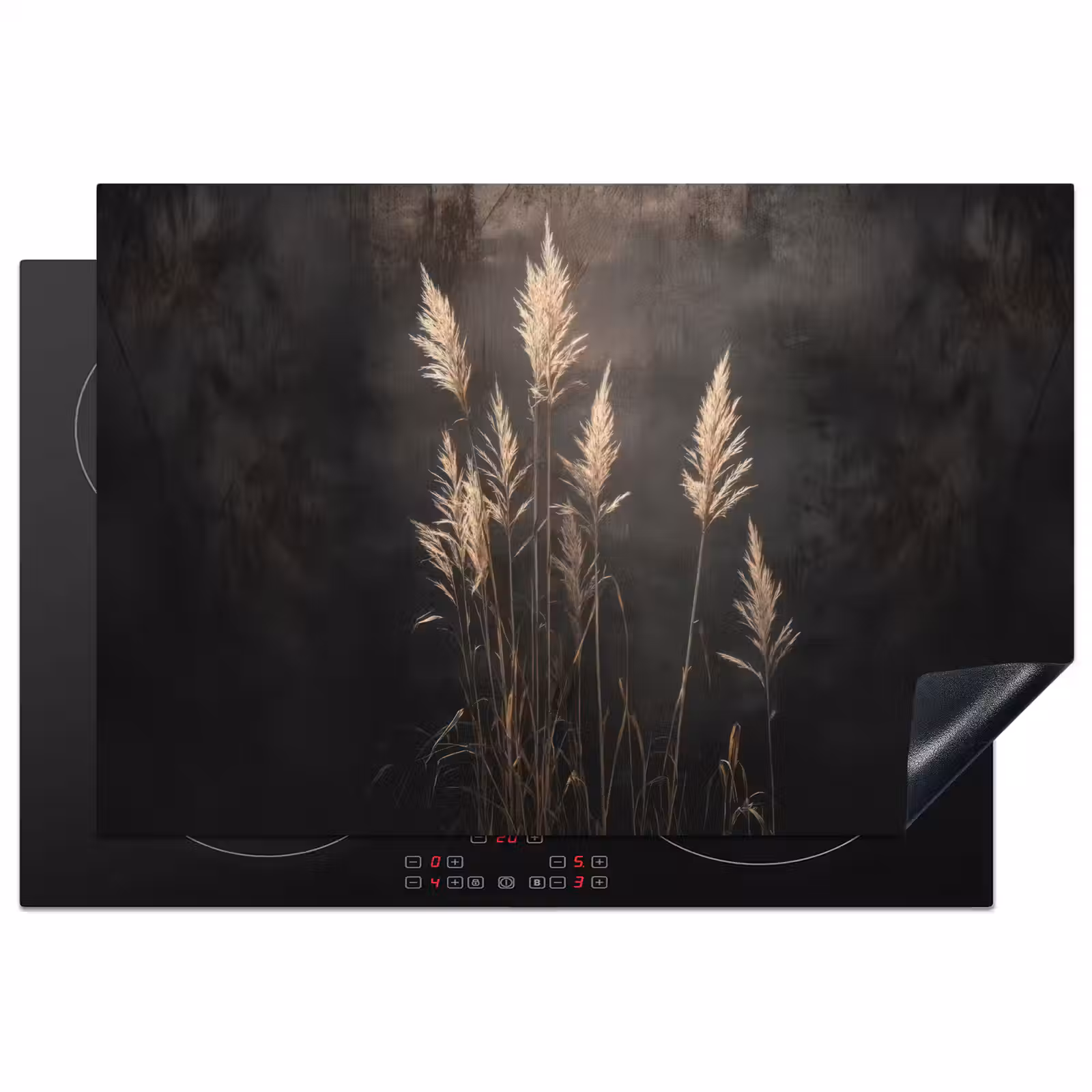 Induction Hob Cover - Ornamental grass - Plumes - Lighting - Black — 1