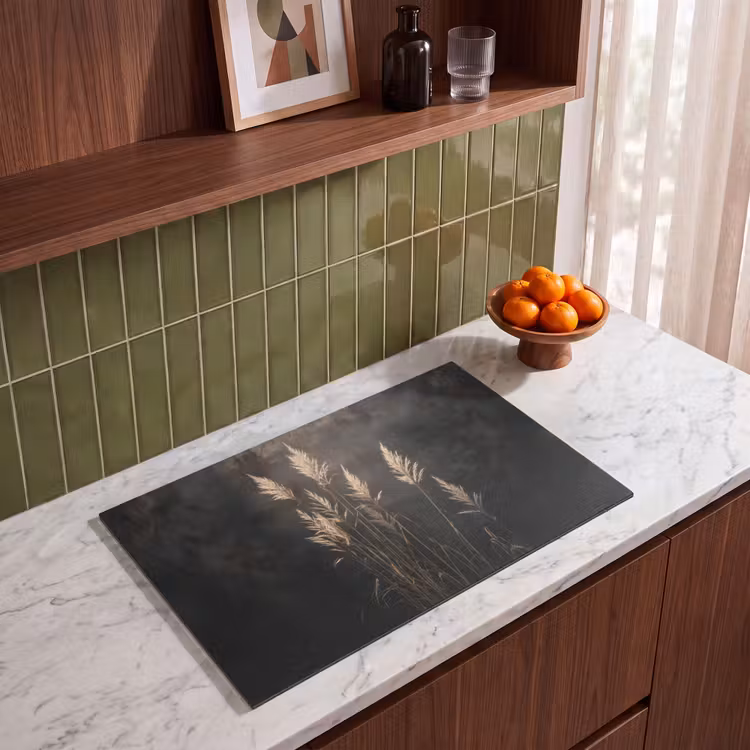 Induction Hob Cover - Ornamental grass - Plumes - Lighting - Black — 3
