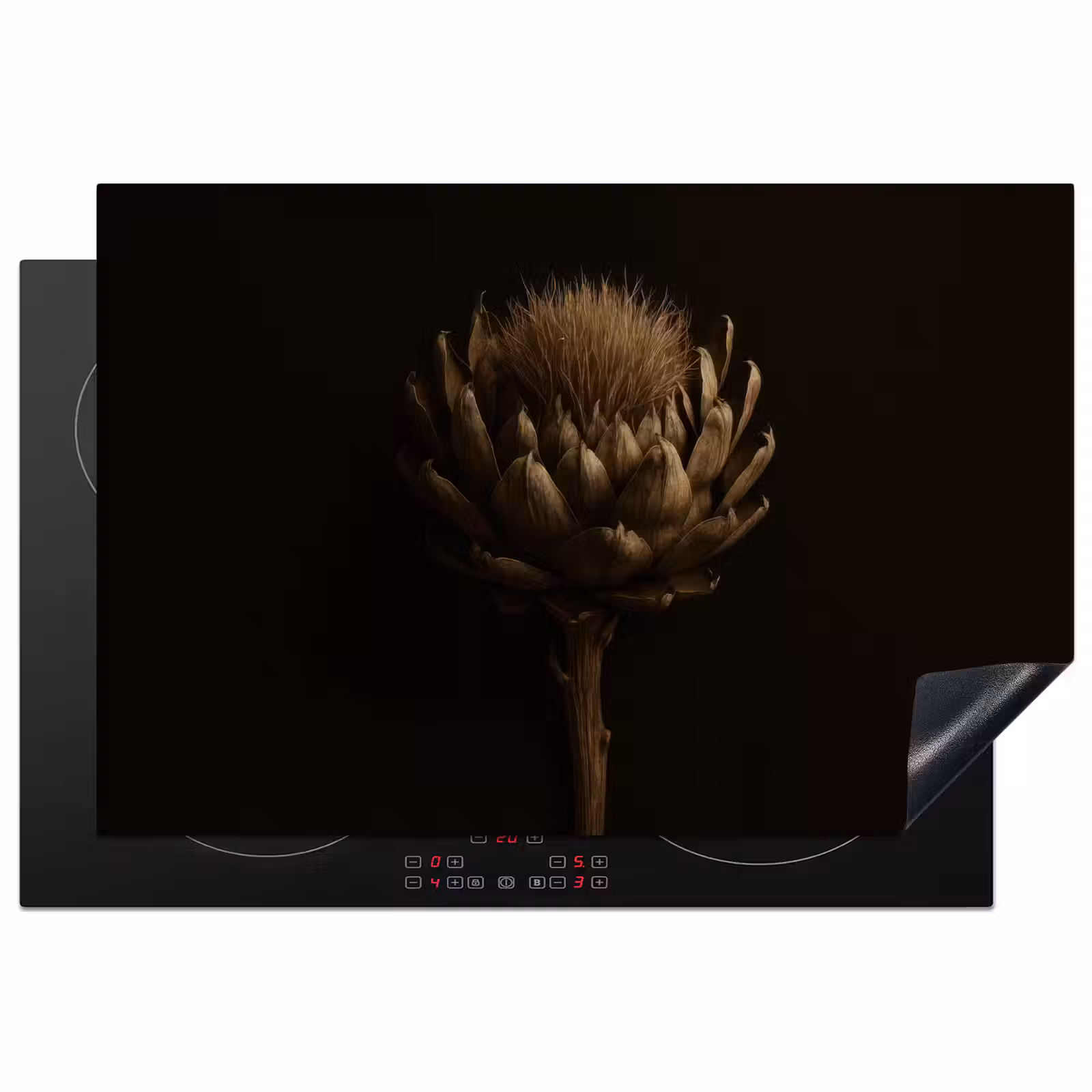Induction Hob Cover - Dark brown - Flower - Texture - Artichoke — 1