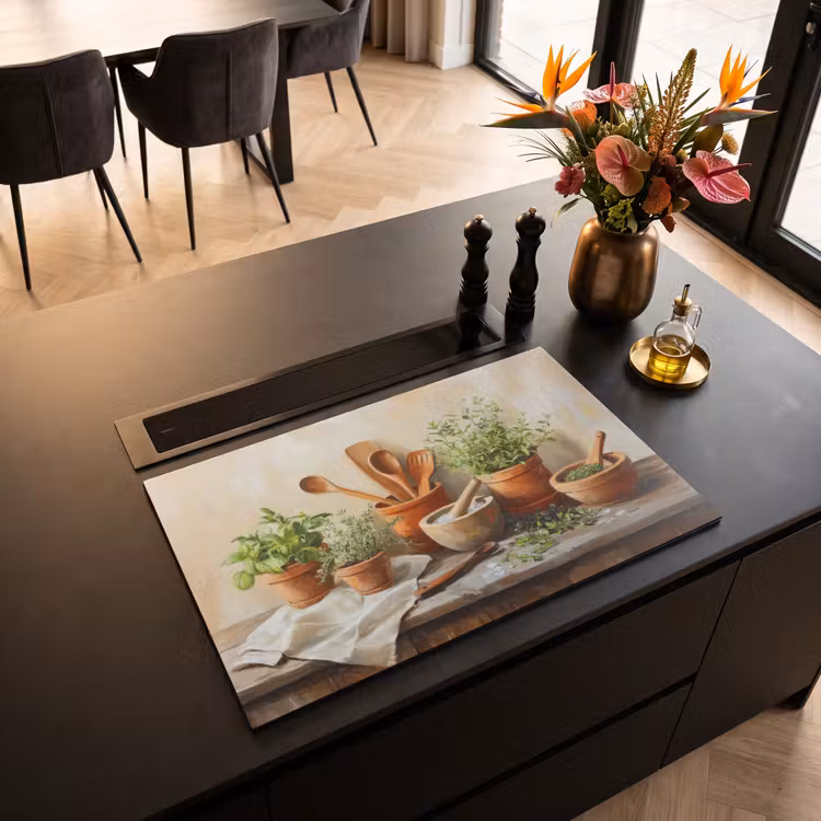 Induction Hob Cover - Pots - Herbs - Wood — 2