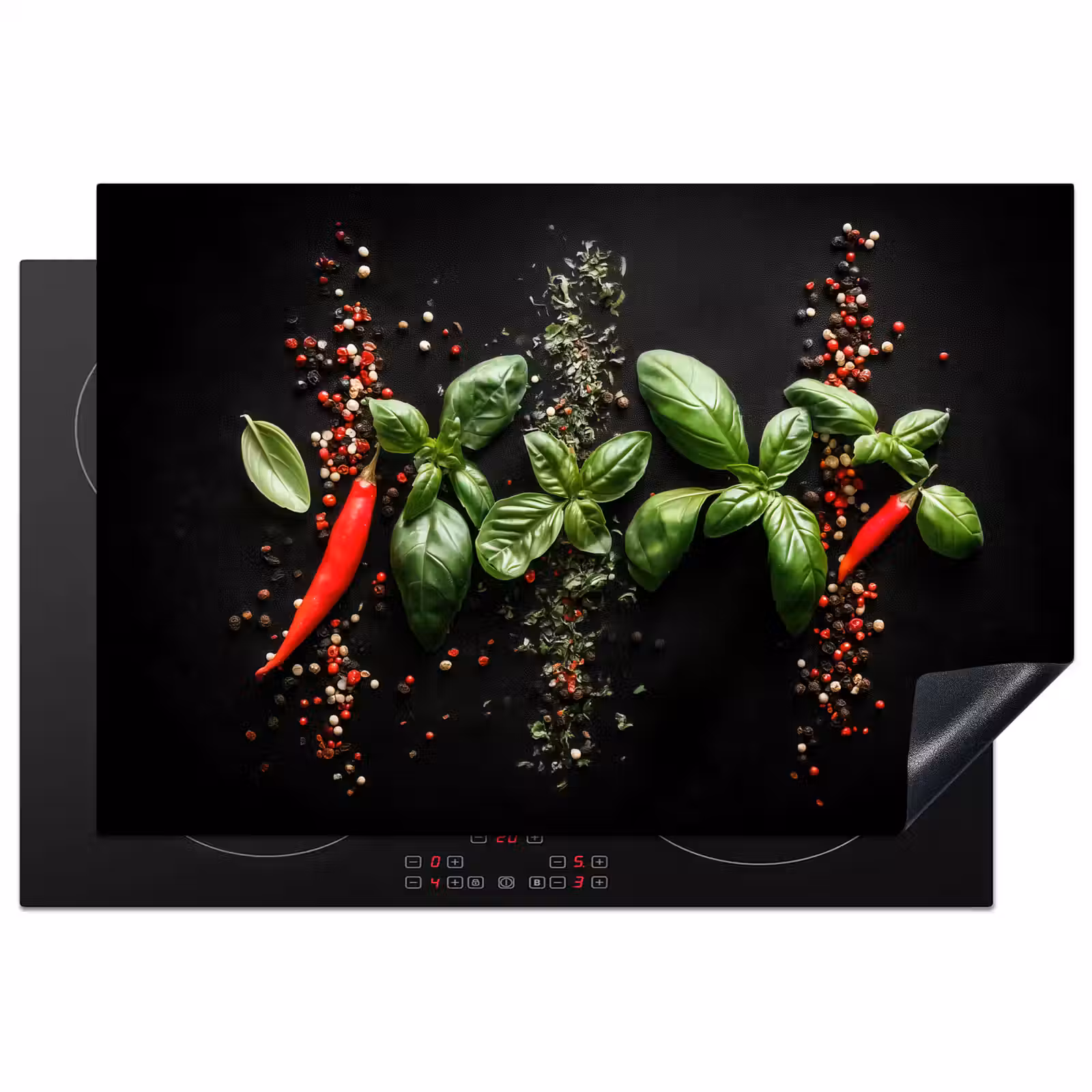 Induction Hob Cover - Chilies - Basil - Leaves - Red — 1