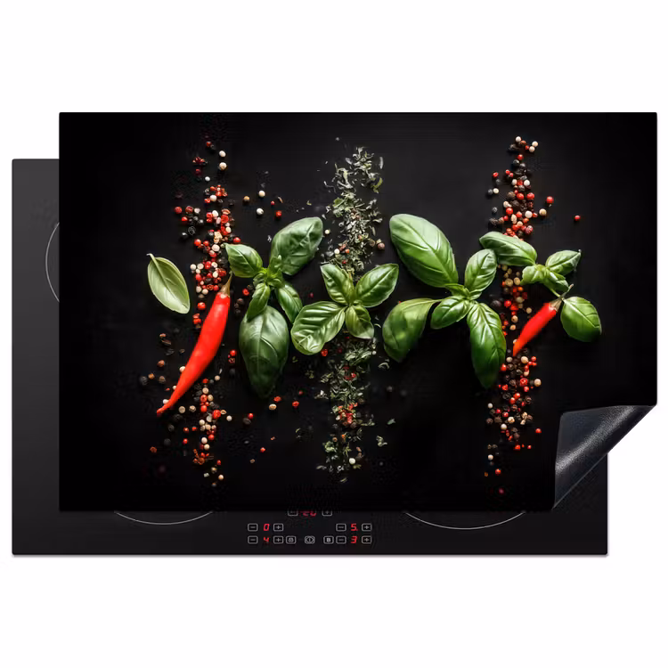 Induction Hob Cover - Chilies - Basil - Leaves - Red — 1