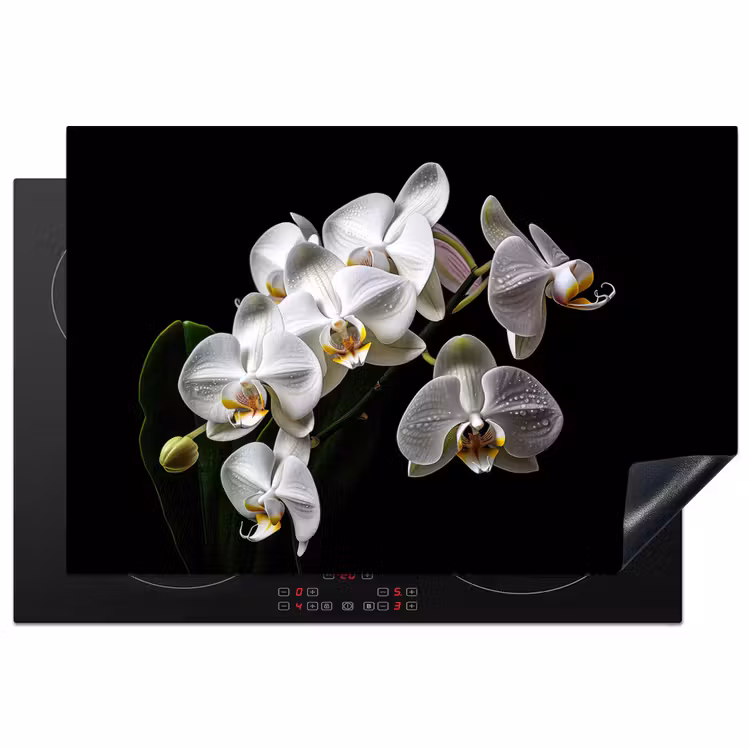 Induction Hob Cover - Dewdrops on White Orchids — 1