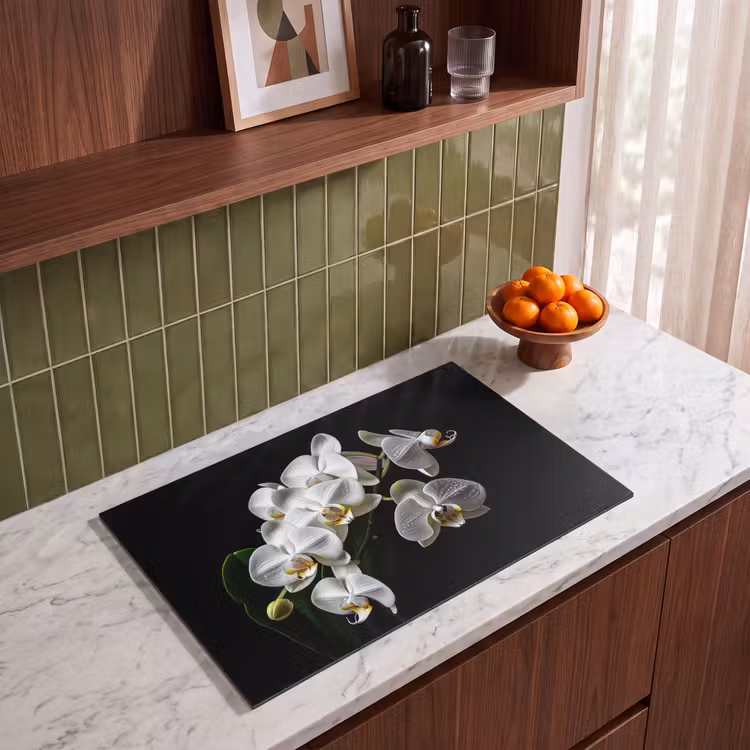 Induction Hob Cover - Dewdrops on White Orchids — 3