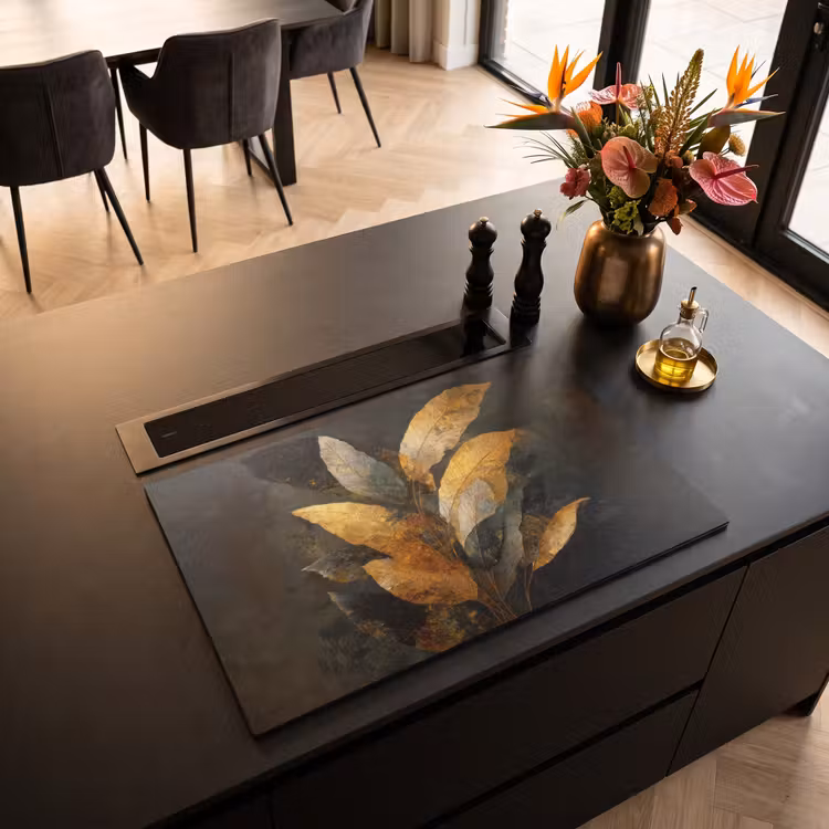 Induction Hob Cover - Golden Leaf Composition - Botanical Luxury — 2