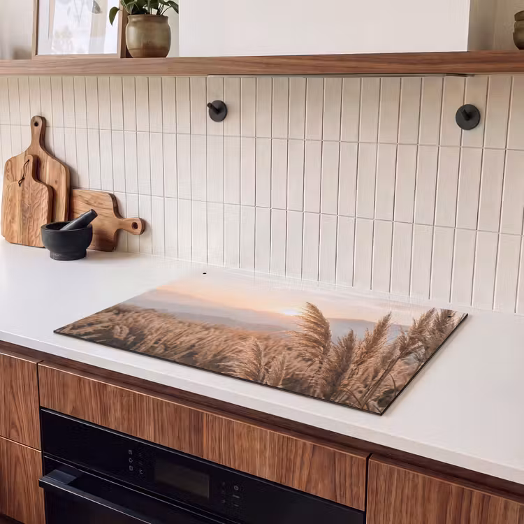Induction Hob Cover & Splashback (2-in-1) - Grass - Field - Sunset - Nature - Golden — 3