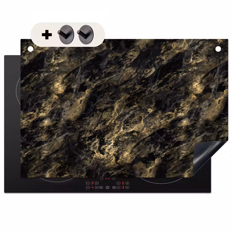 Induction Hob Cover & Splashback (2-in-1) - Marble - Black - Gold — 1