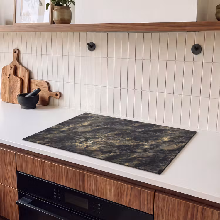 Induction Hob Cover & Splashback (2-in-1) - Marble - Black - Gold — 3