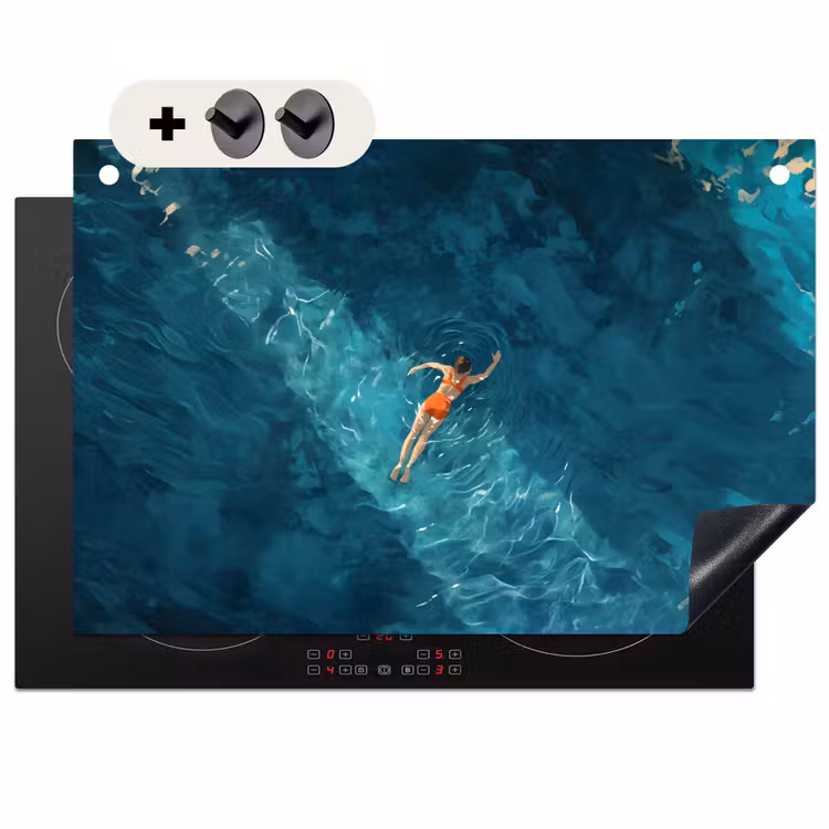 Induction Hob Cover & Splashback (2-in-1) - Woman - Water - Bikini - Orange — 1