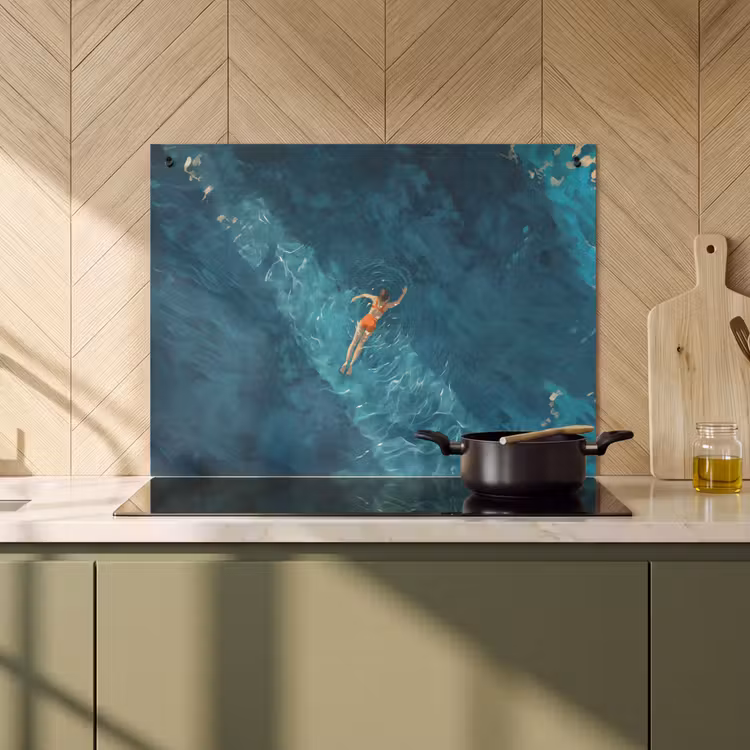 Induction Hob Cover & Splashback (2-in-1) - Woman - Water - Bikini - Orange — 2