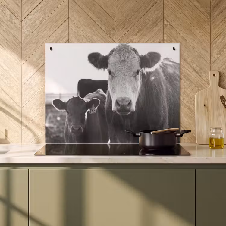 Induction Hob Cover & Splashback (2-in-1) - Cows - Black - White — 2