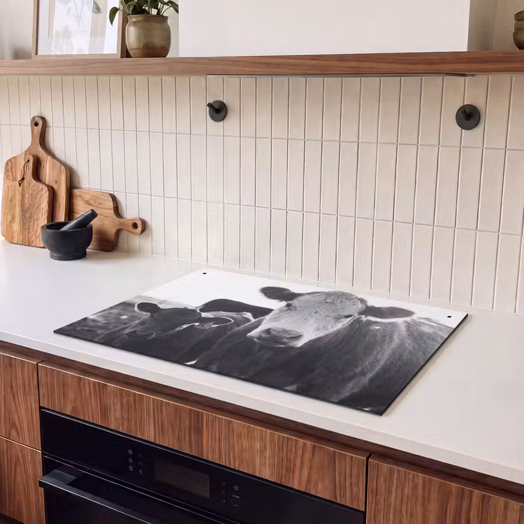 Induction Hob Cover & Splashback (2-in-1) - Cows - Black - White — 3
