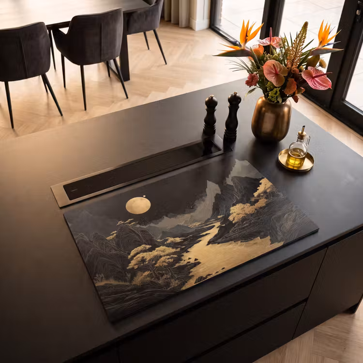 Induction Hob Cover - Golden river - Mountains - Moon - Starry sky — 2