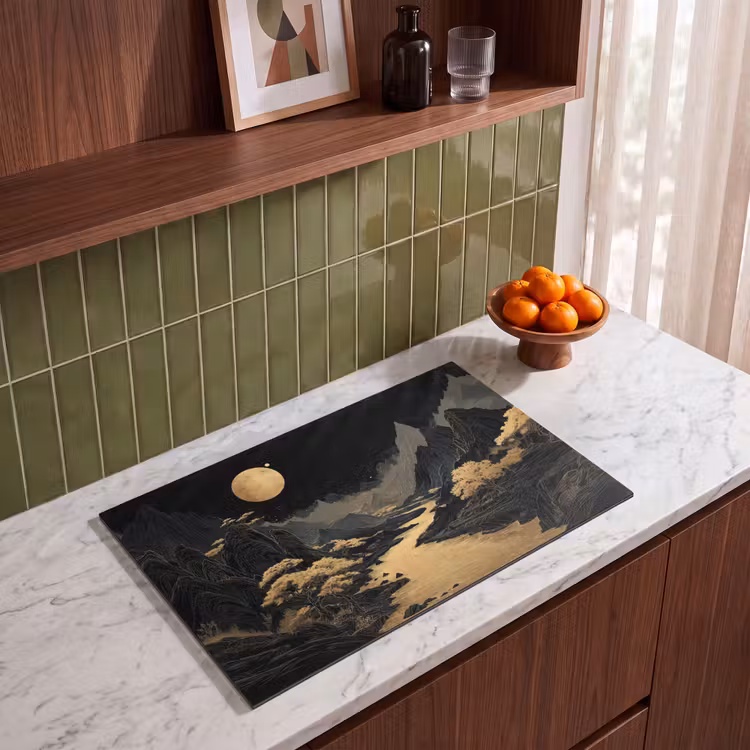 Induction Hob Cover - Golden river - Mountains - Moon - Starry sky — 3