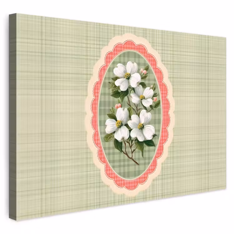 Outdoor Canvas Print - Flowers - Illustration - Checkered - Green — 1
