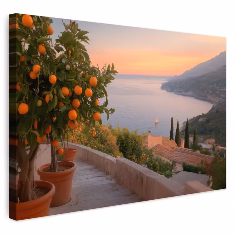 Outdoor Canvas Print - Mediterranean sea - Orange - Hills - Sea — 1