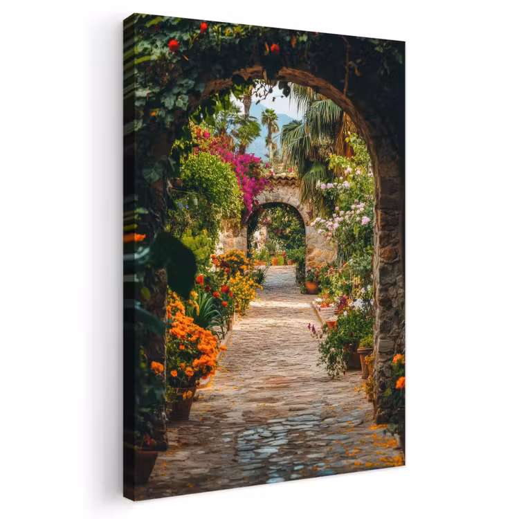 Outdoor Canvas Print - See-through - Flowers - Gate - Stones — 1
