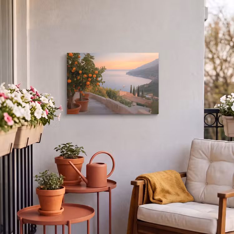 Outdoor Canvas Print - Mediterranean sea - Orange - Hills - Sea — 3