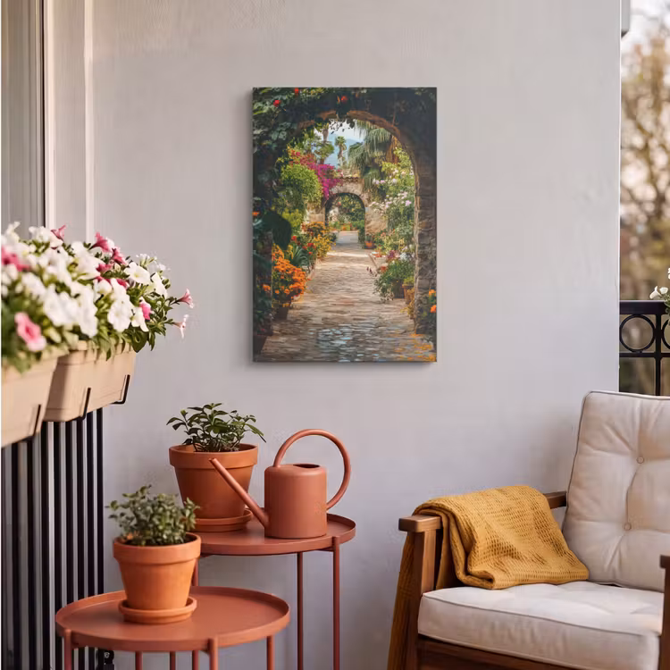 Outdoor Canvas Print - See-through - Flowers - Gate - Stones — 3