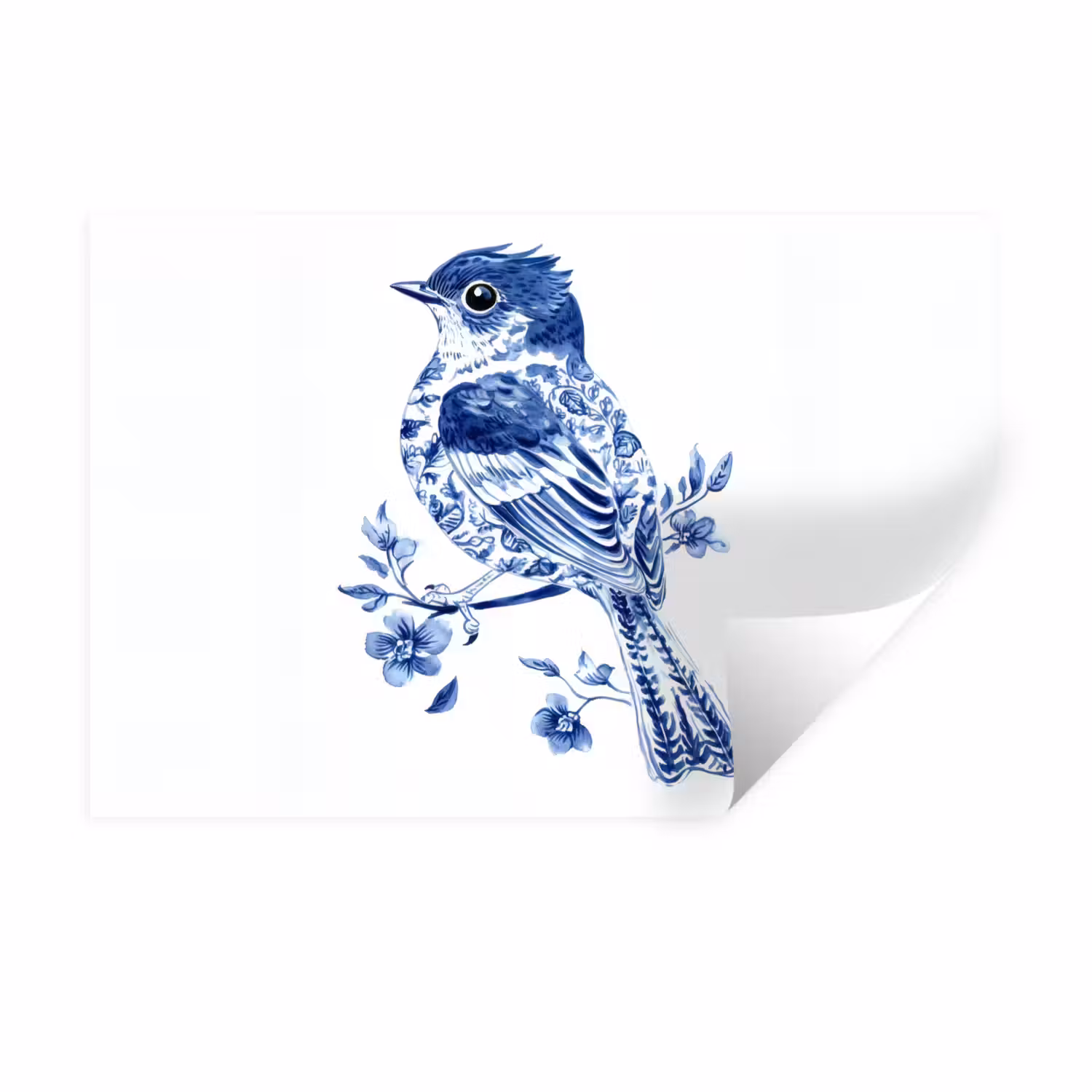 Wall Sticker - Bird - Delft blue - Illustration - Flowers