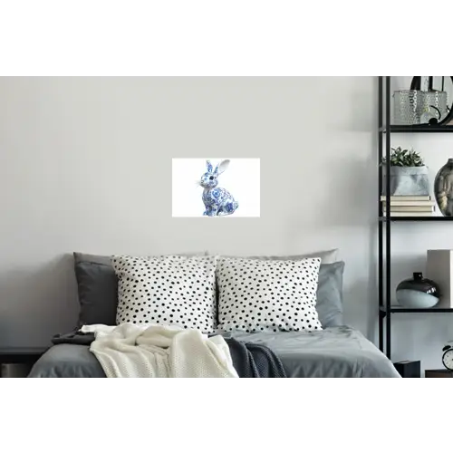 Delftsblauw - Haasje - Wit Muursticker klein -slaapkamer
