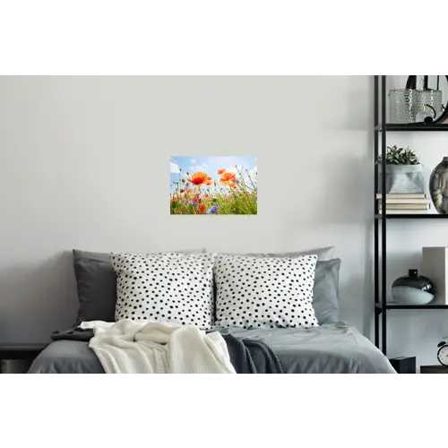 Bloemen - Klaproos - Lente - Natuur - Rood - Blauw Muursticker klein -slaapkamer