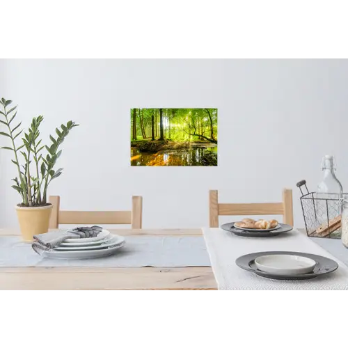 Bos - Landschap - Water - Bomen - Zon - Groen Muursticker klein -eettafel