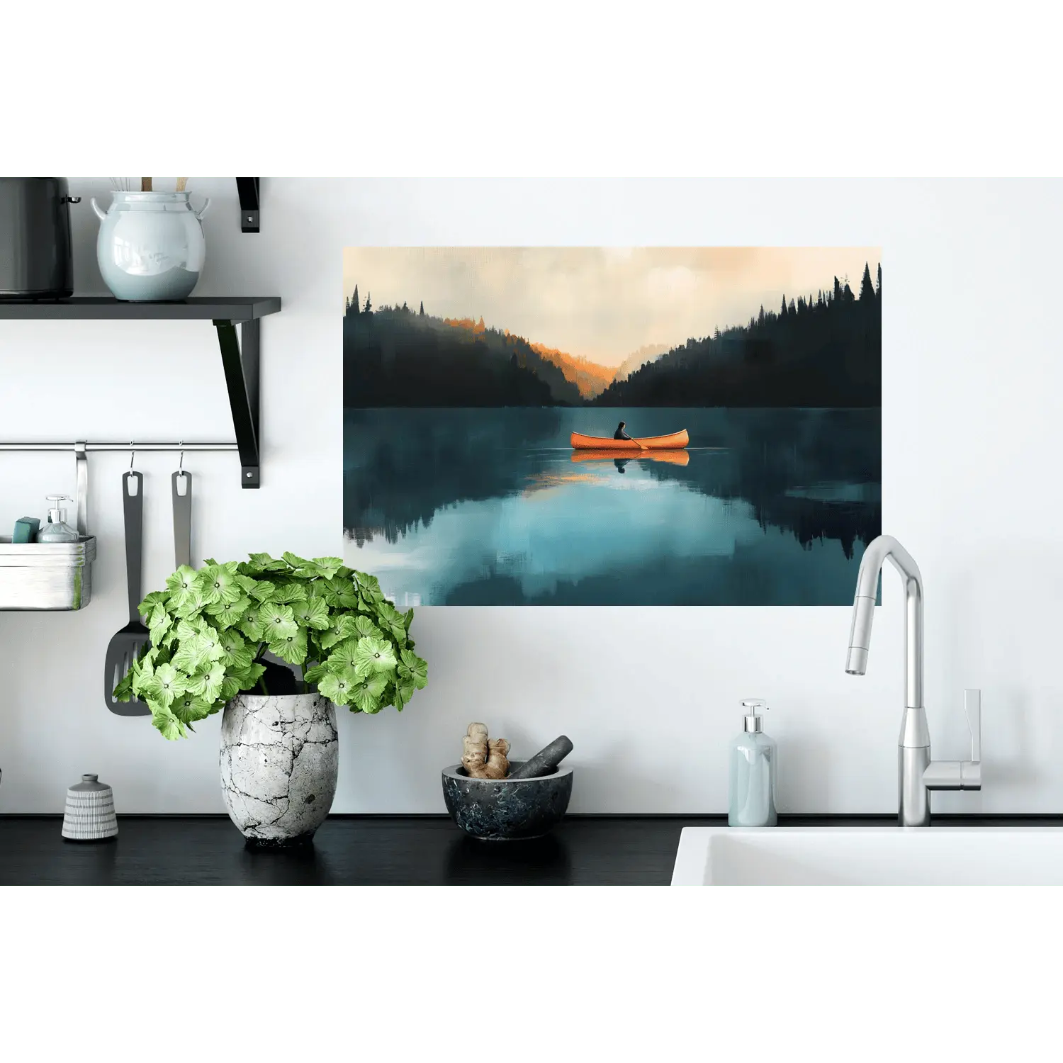 Wall sticker – Forests – Lake – Canoe – Orange