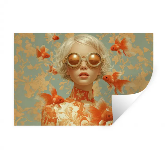 Goudvissen - Oranje - Vrouw - Blond Muursticker klein -3d
