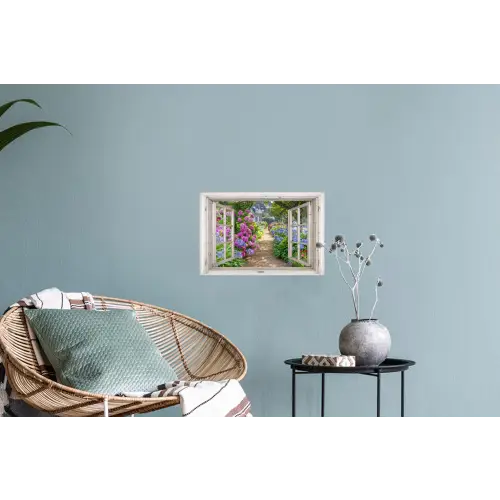 Hortensia - Doorkijk - Bloemen - Zomer - Paars - Pad Muursticker klein -plant