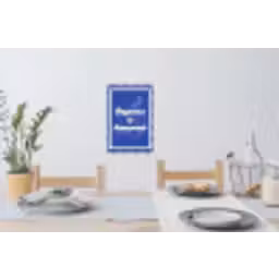 Lijntekening - Vrouw - Quote - Blauw Muursticker klein -eettafel
