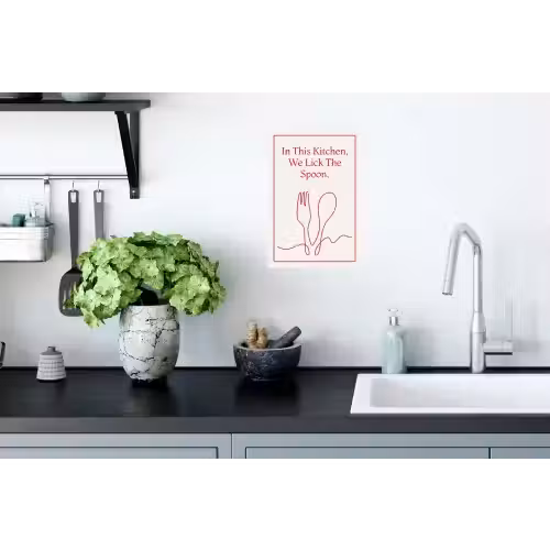 Minimalistisch - Vork - Lepel - Lijntekening Muursticker klein -keuken