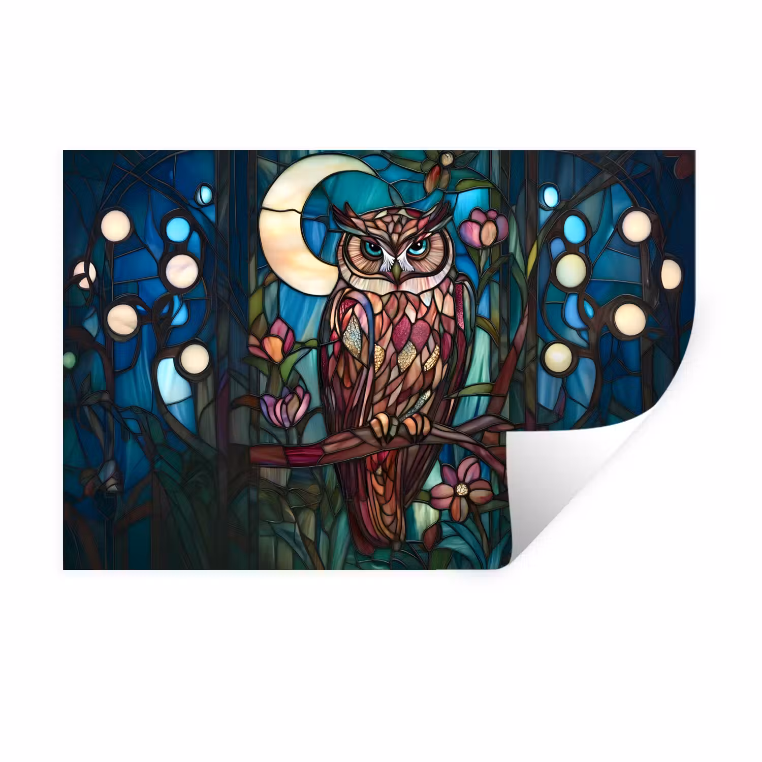 Wall Sticker - Owl - Mosaic - Moon - Night