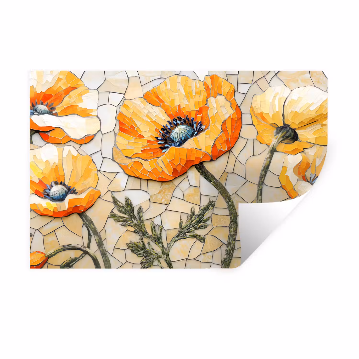 Wall Sticker - Poppies - Orange - Mosaic - Leaves