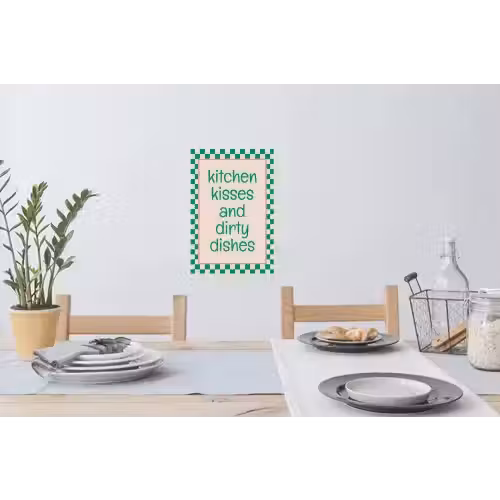 Quote - Groen - Geblokt - Keuken Muursticker klein -eettafel