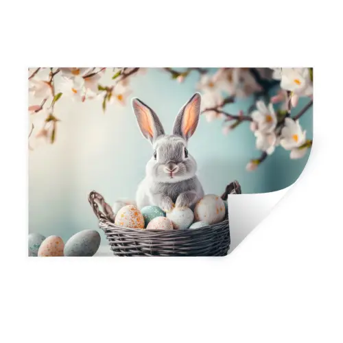 Konijn - Eieren - Mand Muursticker klein -3d