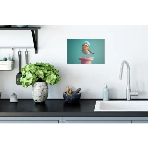 Roodborstje - Vogel - Koksmuts - Sokkel Muursticker klein -keuken