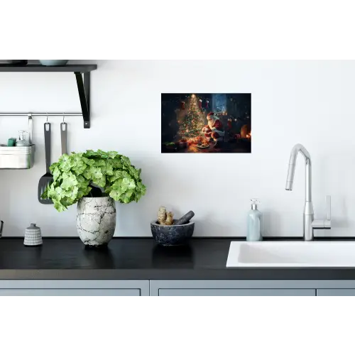 Kerstman - Haard - Donker Muursticker klein -keuken