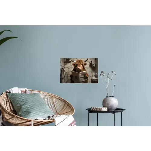 Schotse hooglander - Toilet - Krant - Badkamer Muursticker klein -plant